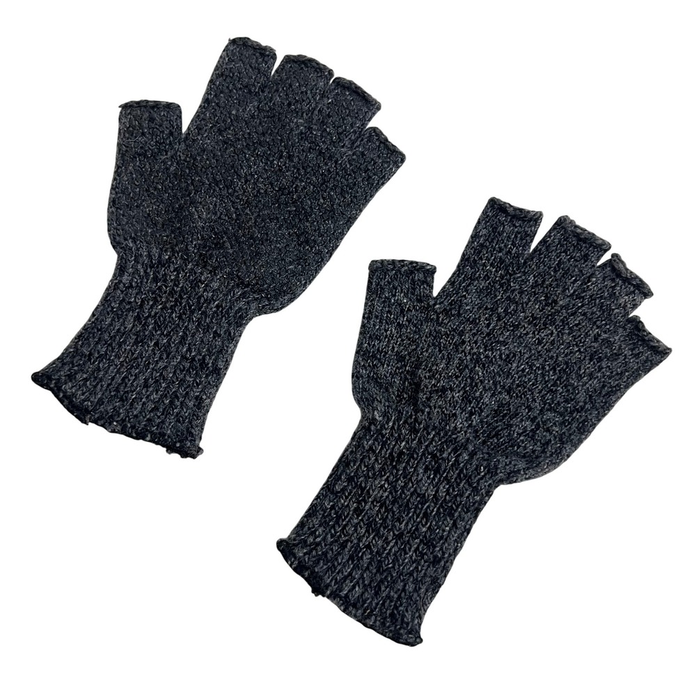 Vintage Charcoal Grey Wool Fingerless Gloves Rubber Grip Skater Grunge Knit Emo